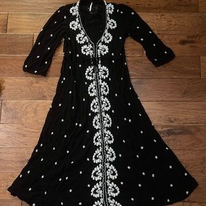 Free People black embroidered midi dress